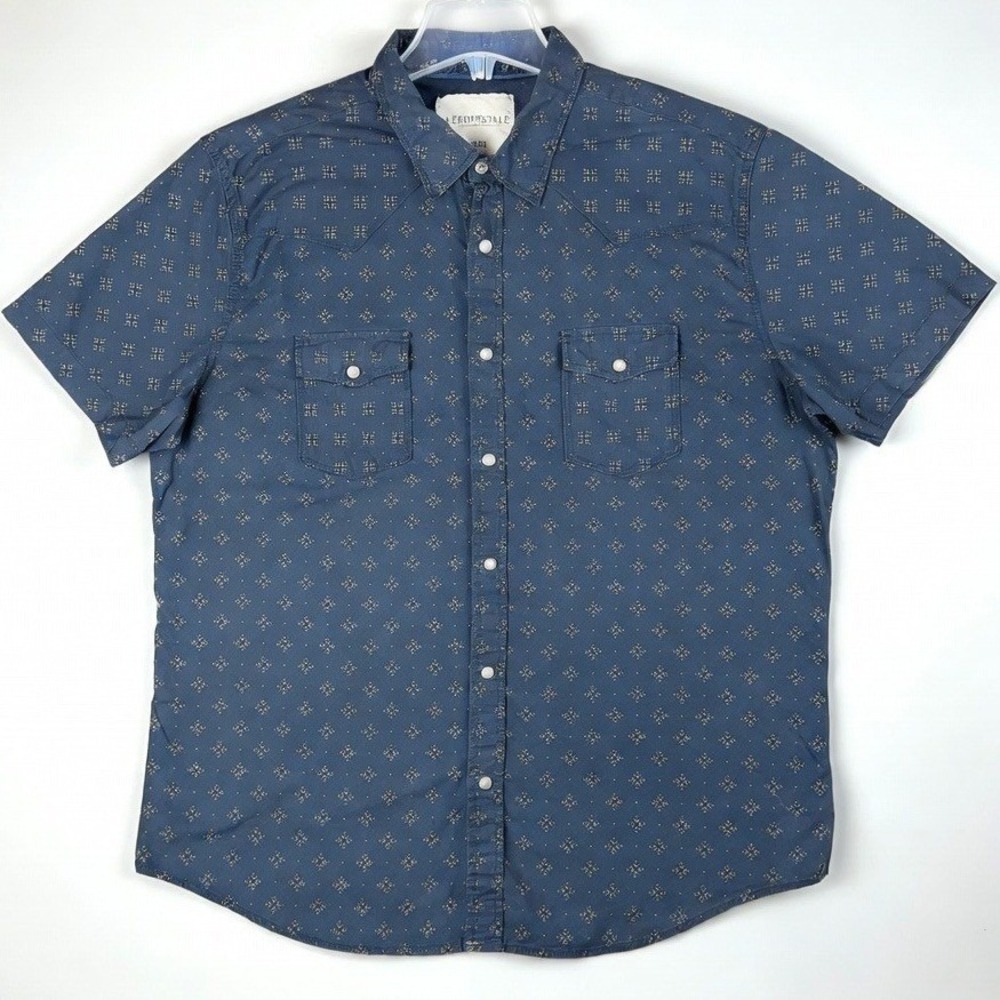 Aeropostale Men's XL Western Snap Button Down Shirt Navy Blue Geometric Casual